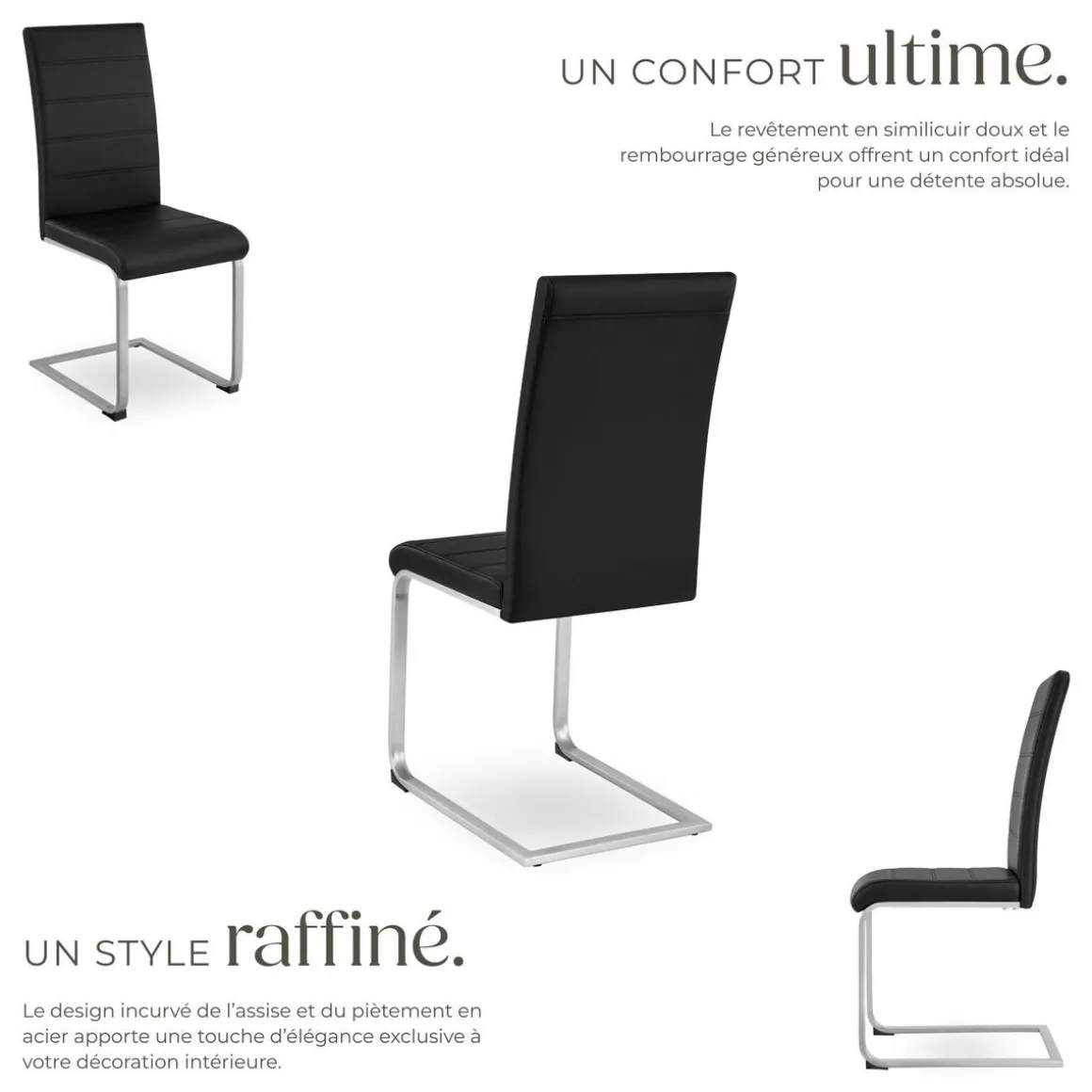 Ensemble de 2 chaises de salle à manger revêtement aspect cuir noir