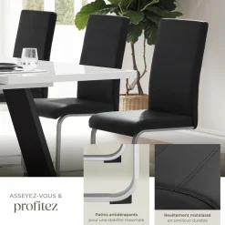 Ensemble de 2 chaises de salle à manger revêtement aspect cuir noir