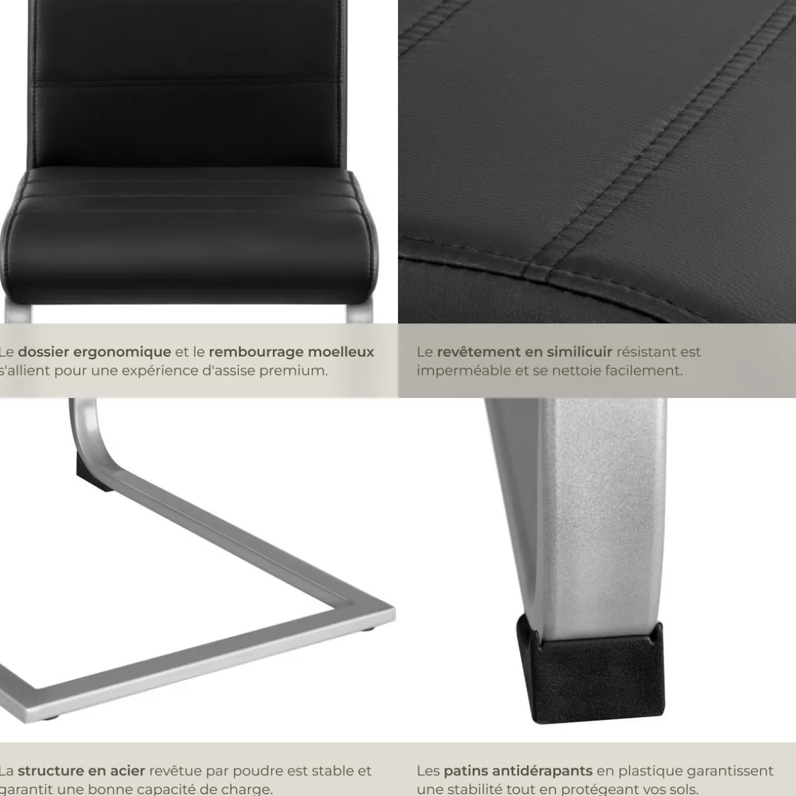 Ensemble de 2 chaises de salle à manger revêtement aspect cuir noir