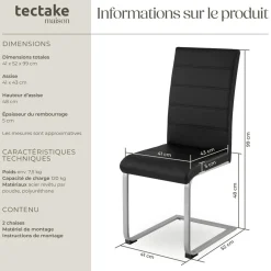 Ensemble de 2 chaises de salle à manger revêtement aspect cuir noir