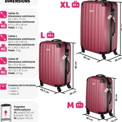 Ensemble de 3 valises Talia avec pèse-bagage et étiquette à bagages