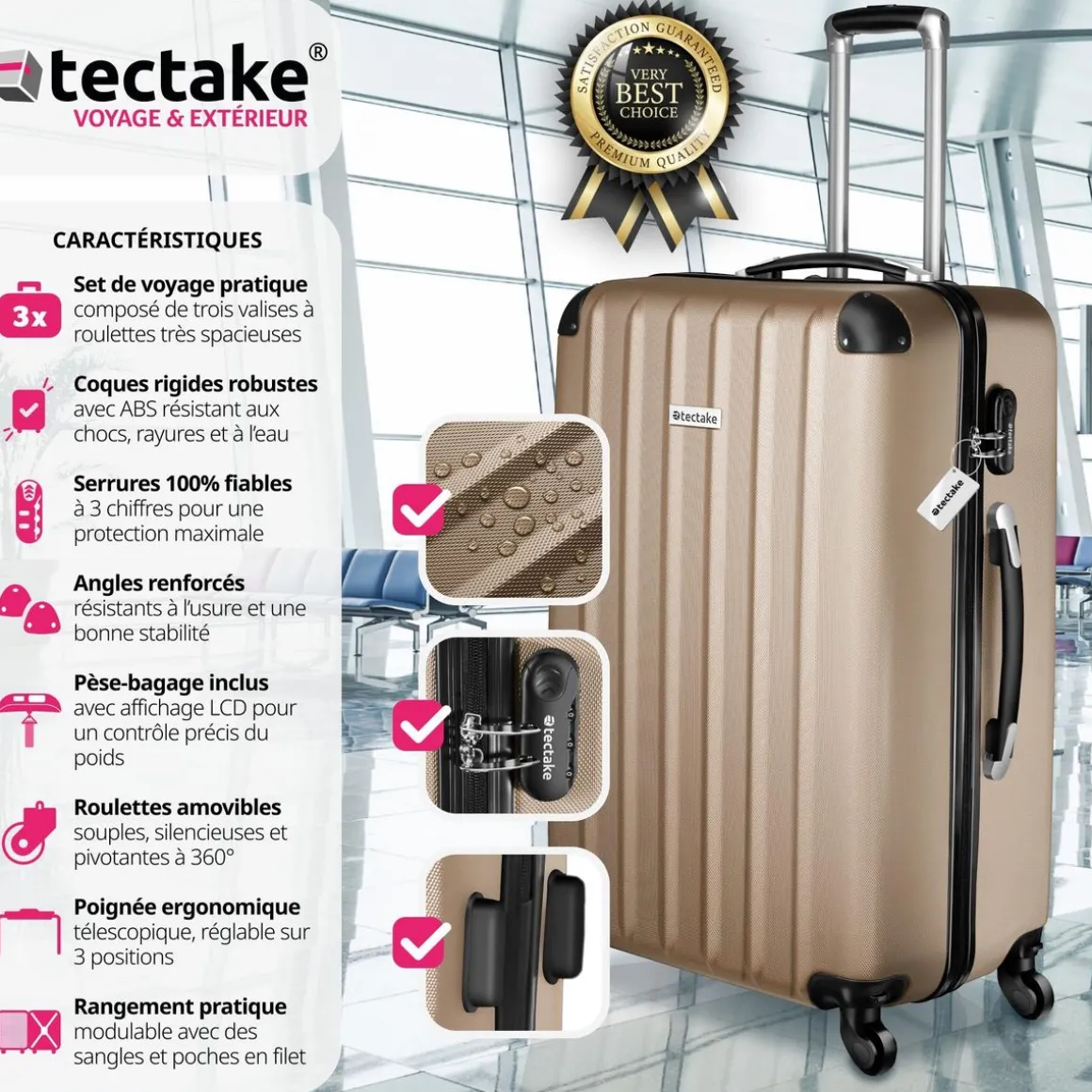 Ensemble de 3 valises Talia avec pèse-bagage et étiquette à bagages