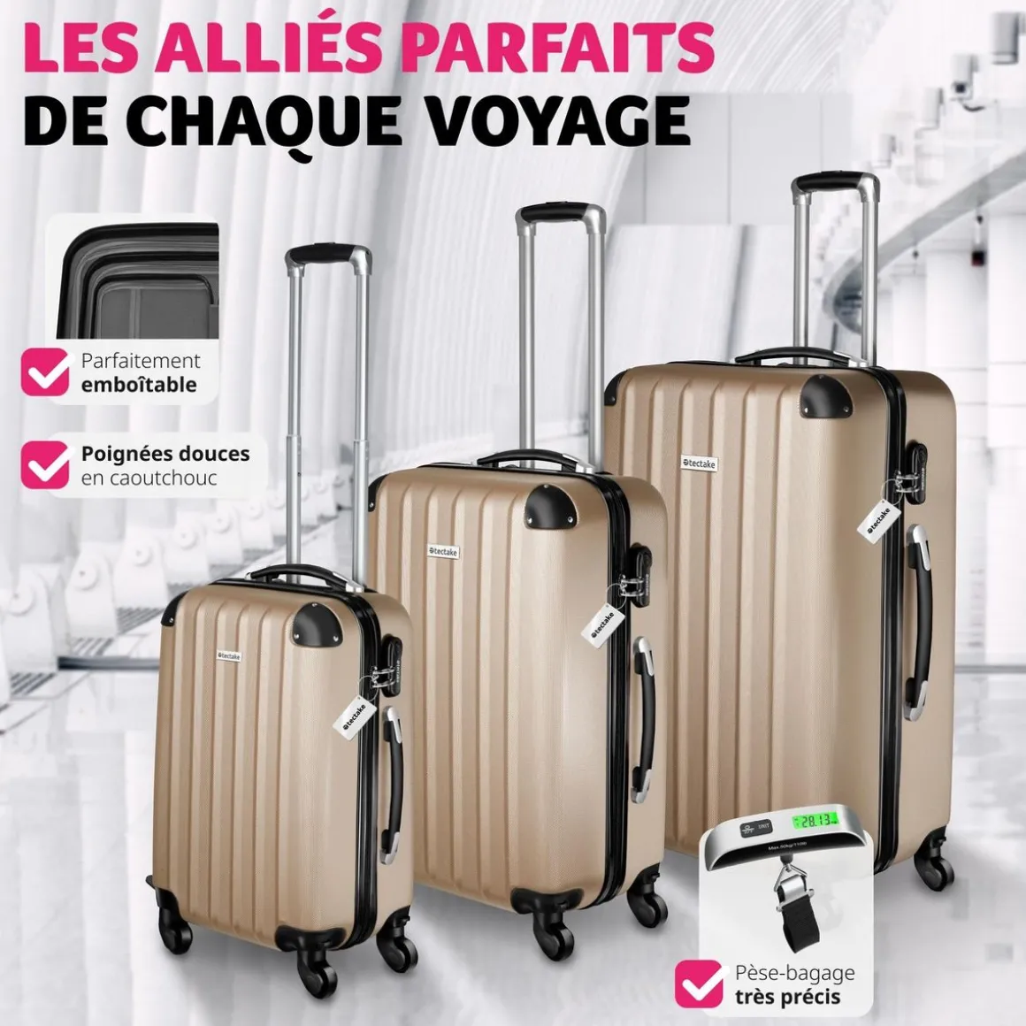 Ensemble de 3 valises Talia avec pèse-bagage et étiquette à bagages