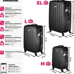 Ensemble de 3 valises Talia avec pèse-bagage et étiquette à bagages