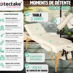 Ensemble de table de massage à 3 zones Somwang avec rembourrage de 7,5 cm d'épaisseur, rouleaux et cadre en bois