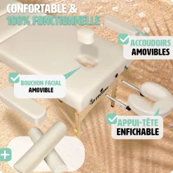 Ensemble de table de massage à 3 zones Somwang avec rembourrage de 7,5 cm d'épaisseur, rouleaux et cadre en bois