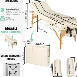 Ensemble de table de massage à 3 zones Somwang avec rembourrage de 7,5 cm d'épaisseur, rouleaux et cadre en bois