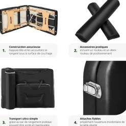 Ensemble de table de massage à 3 zones Somwang avec rembourrage de 7,5 cm d'épaisseur, rouleaux et cadre en bois