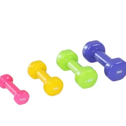 Ensemble d'haltères courtes total 10 Kg - collaboration Aosom.fr x FFHandball - paires de 0,5/1/1,5/2 Kg avec malette - métal PU multicolore