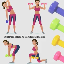 Ensemble d'haltères courtes total 10 Kg - collaboration Aosom.fr x FFHandball - paires de 0,5/1/1,5/2 Kg avec malette - métal PU multicolore