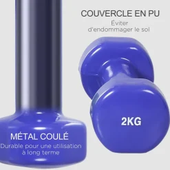 Ensemble d'haltères courtes total 10 Kg - collaboration Aosom.fr x FFHandball - paires de 0,5/1/1,5/2 Kg avec malette - métal PU multicolore