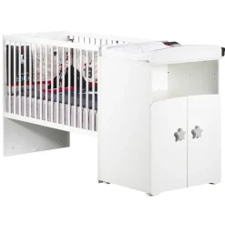 Ensemble Lit bébé combiné 60x120 cm évolutif en 90x190 cm + armoire NEW BASIC Boutons Etoile Gris