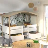 Ensemble Lit cabane enfant 90 x 190 cm avec sommier et 2 tiroirs TOTEM + matelas mousse 90x190 cm DIONE