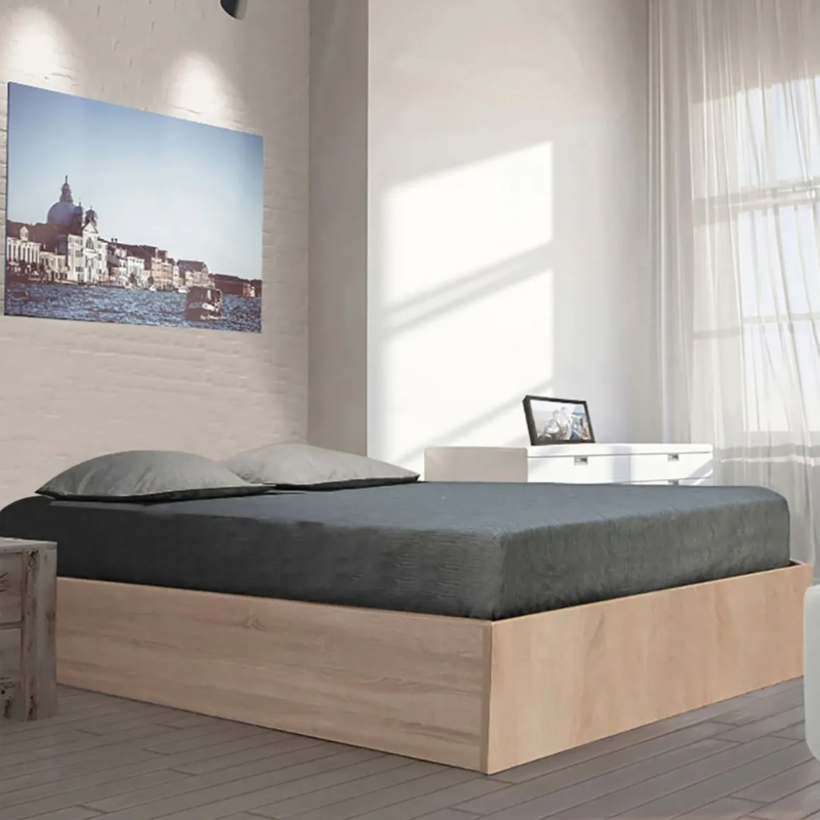 Ensemble Lit coffre avec sommier relevable 140x190 cm BARCELONA + matelas 140x190 cm DIONE