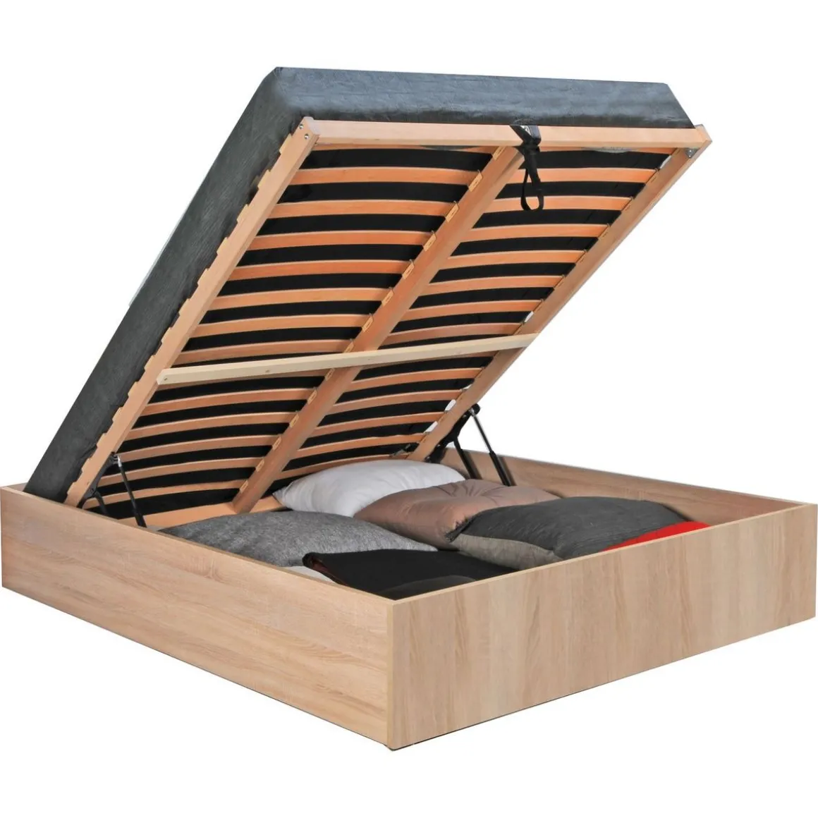 Ensemble Lit coffre avec sommier relevable 140x190 cm BARCELONA + matelas 140x190 cm DIONE