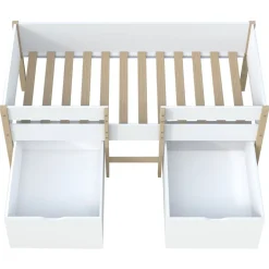 Ensemble Lit enfant mi hauteur 90X190cm avec échelle et 2 tiroirs + sommier ZEPHIR + matelas 90 x190 cm DIONE