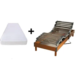 Ensemble lit relaxation électrique TPR matelas 100% latex 3 zones 63kg/m3 + sommier avec réglage fermeté au niveau lombaire SYMPHONIE