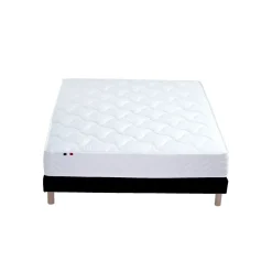 Ensemble literie matelas ressorts ensachés 20cm + sommier tapissier noir 140x190 cm ASTRE