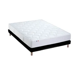 Ensemble literie matelas ressorts ensachés 20cm + sommier tapissier noir 140x190 cm ASTRE