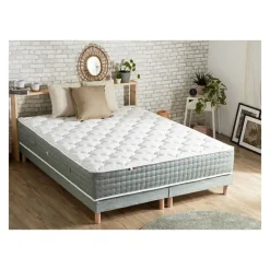 Ensemble matelas 792 Ressorts 7 zones Face hiver/été 160x200 cm + 2 sommiers 80x200 cm vert Céladon HYGGE