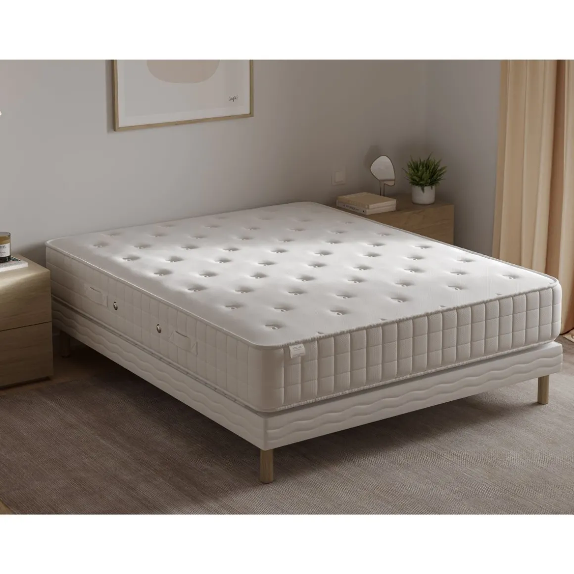 Ensemble Matelas 700 ressorts ensachés 140x190 cm + sommier tapissier HOTEL LUXE