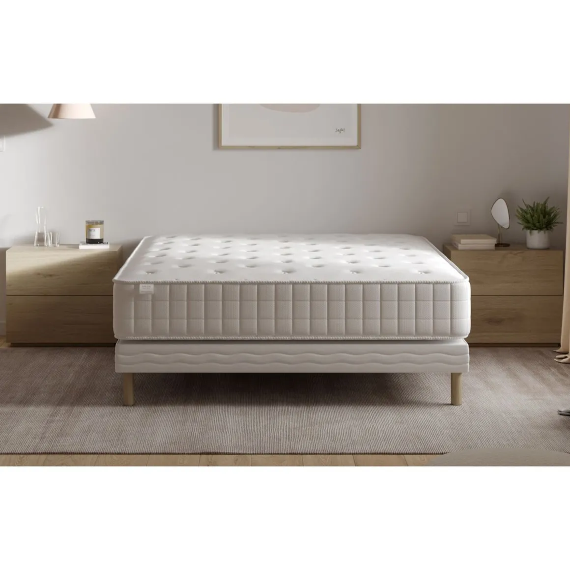 Ensemble Matelas 700 ressorts ensachés 140x190 cm + sommier tapissier HOTEL LUXE