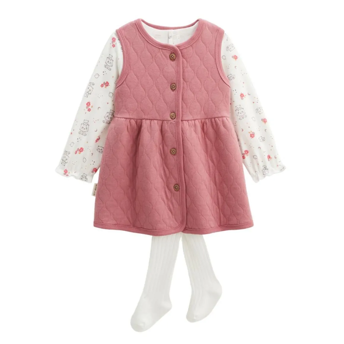 Ensemble robe bébé en coton matelassé, t-shirt et collant Ma Petite Etoile
