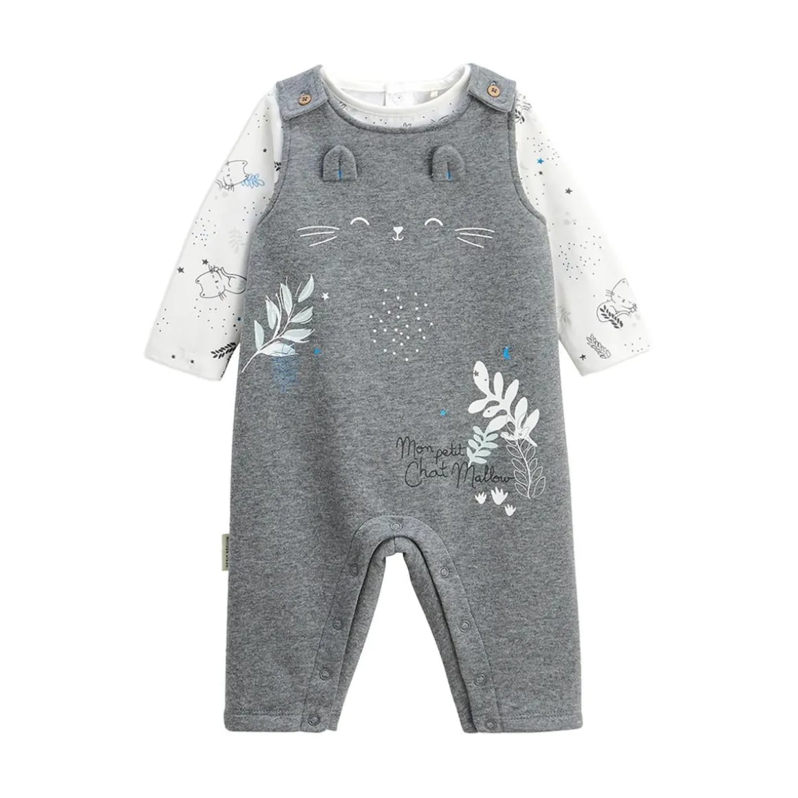 Ensemble salopette bébé en molleton et t-shirt Chatmallow