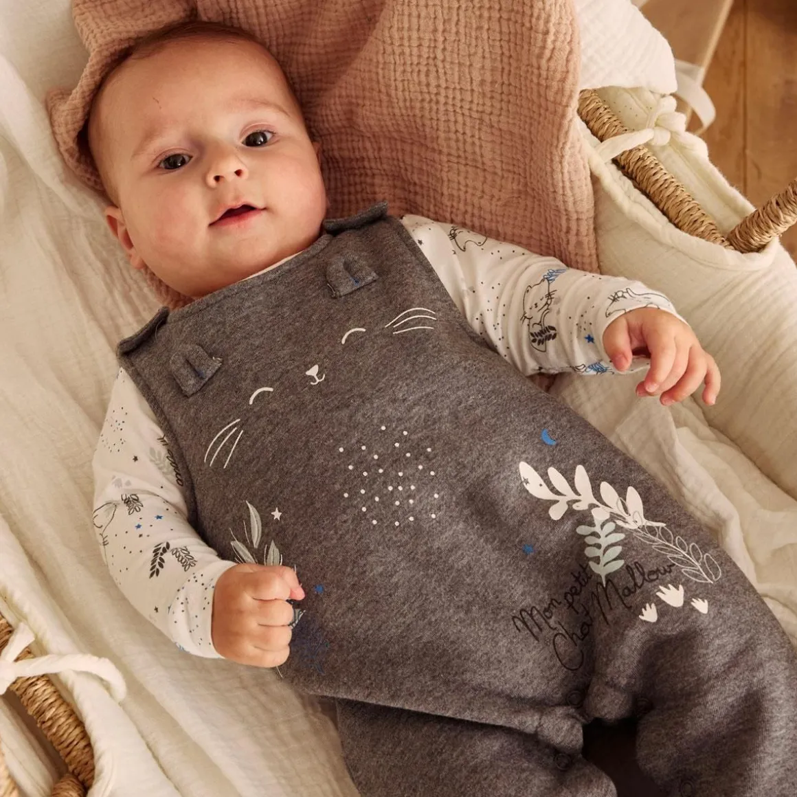 Ensemble salopette bébé en molleton et t-shirt Chatmallow