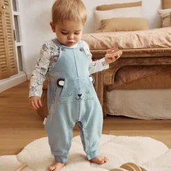 Ensemble salopette bébé en molleton et t-shirt Félintrépide