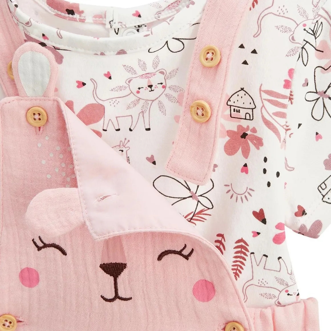 Ensemble salopette bébé en gaze de coton et t-shirt Petit Safari