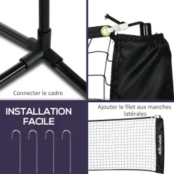 Ensemble set complet de badminton, pickleball et volleyball 3 en 1 réglable noir