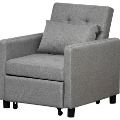 Fauteuil chauffeuse canapé-lit convertible 1 place dossier inclinable 3 positions coussin inclus polyester coton gris
