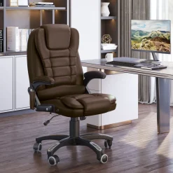 Fauteuil de bureau direction pivotant massant chauffant électrique revêtement synthétique chocolat