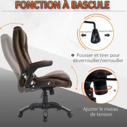 Fauteuil de bureau direction pivotant massant chauffant électrique revêtement synthétique chocolat