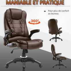 Fauteuil de bureau direction pivotant massant chauffant électrique revêtement synthétique chocolat