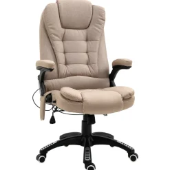Fauteuil de bureau direction massant chauffant hauteur réglable dossier inclinable toile de lin beige