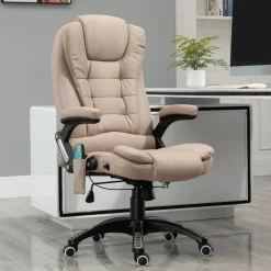 Fauteuil de bureau direction massant chauffant hauteur réglable dossier inclinable toile de lin beige