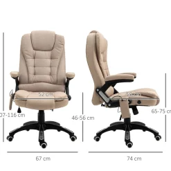 Fauteuil de bureau direction massant chauffant hauteur réglable dossier inclinable toile de lin beige
