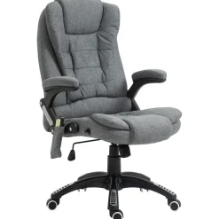 Fauteuil de bureau direction massant chauffant hauteur réglable dossier inclinable toile de lin gris chiné