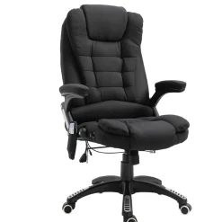 Fauteuil de bureau direction massant chauffant hauteur réglable dossier inclinable toile de lin noir
