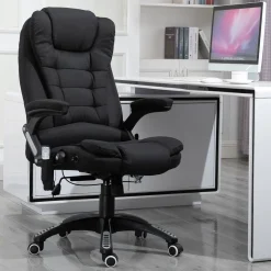 Fauteuil de bureau direction massant chauffant hauteur réglable dossier inclinable toile de lin noir