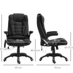Fauteuil de bureau direction massant chauffant hauteur réglable dossier inclinable toile de lin noir