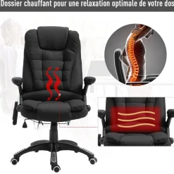 Fauteuil de bureau direction massant chauffant hauteur réglable dossier inclinable toile de lin noir