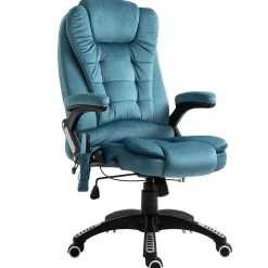 Fauteuil de bureau direction massant chauffant hauteur réglable dossier inclinable toile de lin bleu