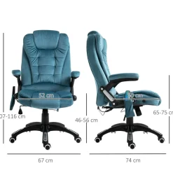 Fauteuil de bureau direction massant chauffant hauteur réglable dossier inclinable toile de lin bleu