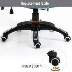 Fauteuil de bureau direction massant chauffant hauteur réglable dossier inclinable toile de lin bleu