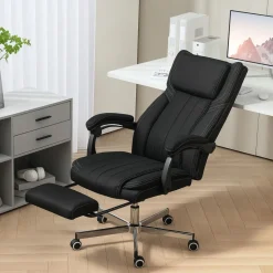 Fauteuil de bureau manager grand confort repose-pied dossier inclinable accoudoirs tétière rembourrés tissu noir