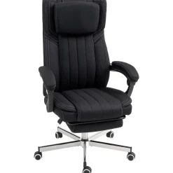 Fauteuil de bureau manager grand confort repose-pied dossier inclinable accoudoirs tétière rembourrés tissu noir