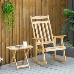 Fauteuil de jardin à bascule avec table basse rocking chair style rural chic bois sapin pré-huilé